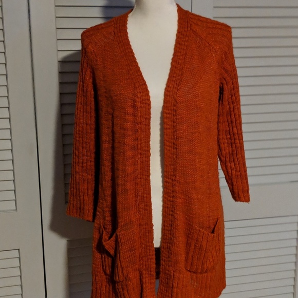 Chico's Orange Open Front Cardigan Size 1 - Picture 1 of 4